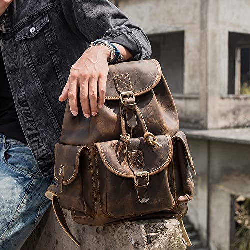 Polare Vintage Full Grain Leather Rucksack Backpack Casual Travel Satchel Bag Daypack For Men Women Dark Brown3