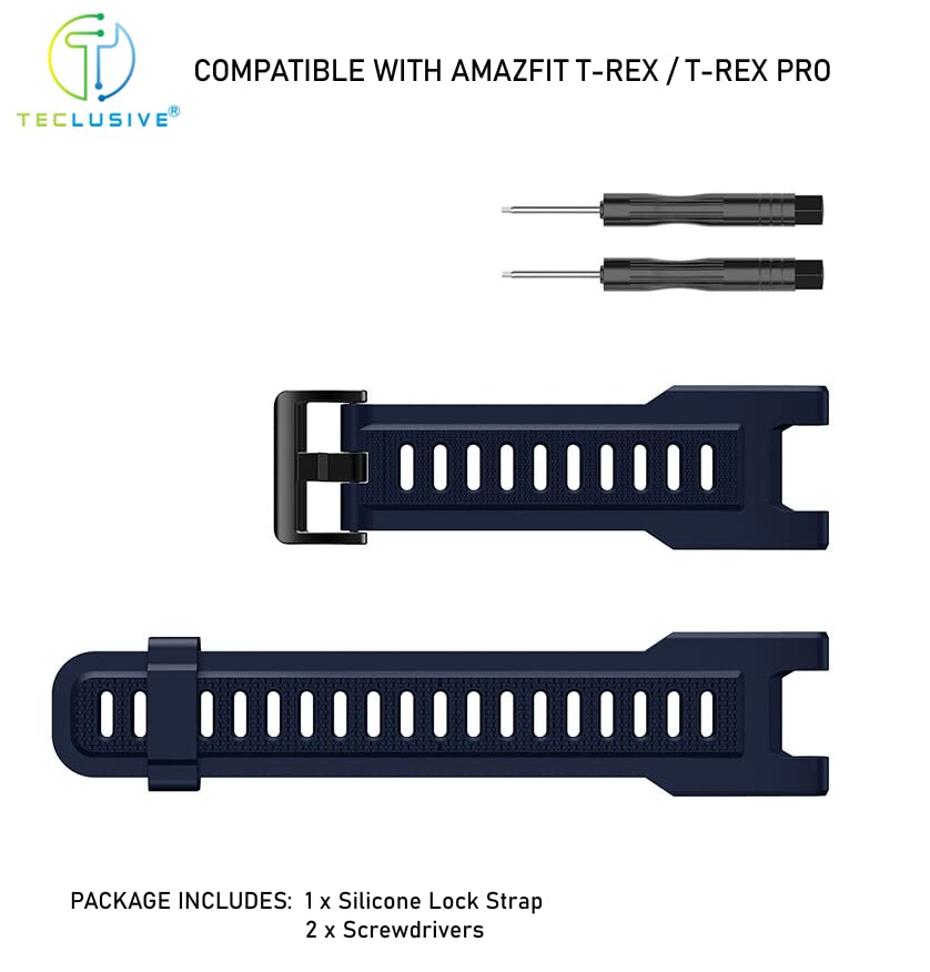 Image of T TECLUSIVE Soft Silicone Strap Band Compatible with Amazfit T-Rex /Amazfit Trex Pro | Adjustable Silicone Rubber Band with Installation Tools for T Rex Pro (Blue)