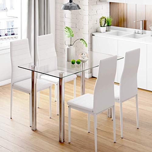 Modern Glass Dinning Table, 47" Clear Dinner Table For 2-6 People, Tempered Glass Dining Room Table With Metal Legs, Rectangular Kitchen Table For Dining Guest Reception #TOP3