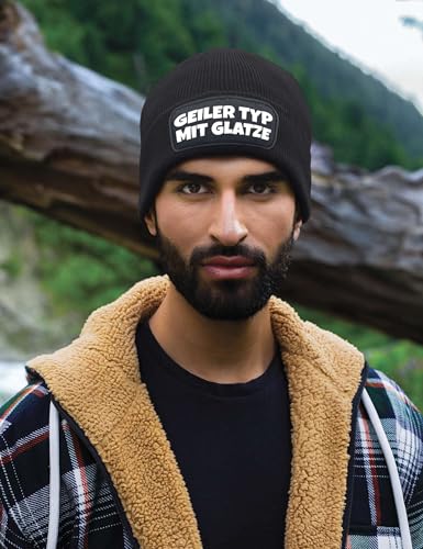 NIMAMA Mütze Beanie Geiler Typ mit Glatze Wintermütze Statement Spruch Print Geschenk Unisex Strickmütze für Herren und Damen - Schwarz