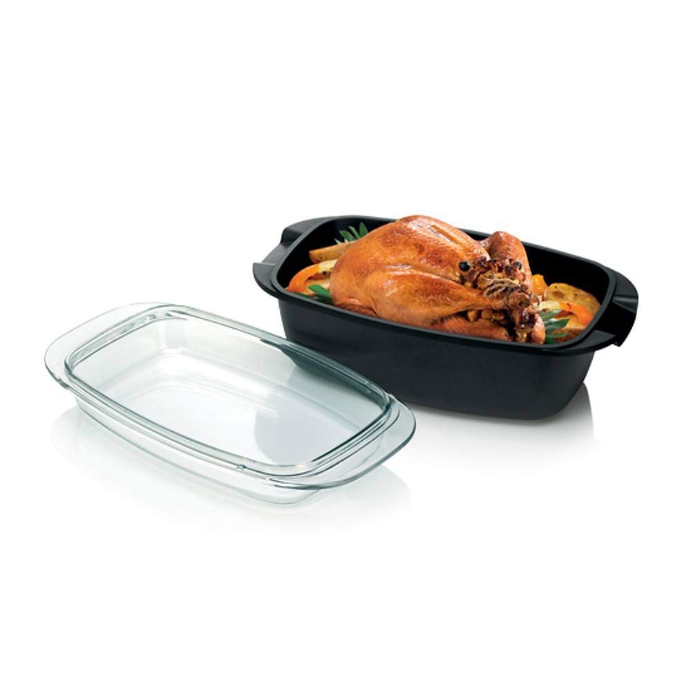 Tescoma 601939 Rostiera antiaderente con Coperchio in vetro, 39x22x17 cm