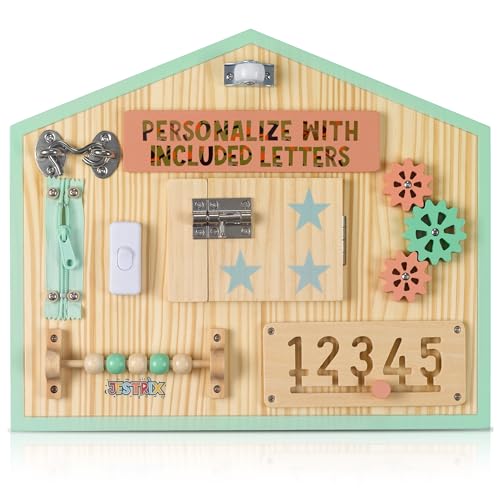 Image of HomeSkill Wall & Travel Busy Board Panel – Can Be Personalized – Sensory Toy with 11 Activities – Solid Wooden Activity Board to Promote Early Childhood Development – Perfect for Toddler Playrooms