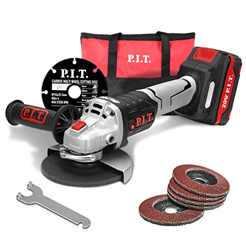 P.i.t. 20V Cordless Angle Grinder, 4 1/2 In. Power Angle Grinder 7/8 In.arbor With 4.0 Ah Lithium-Ion Battery And Charger, Diamond Cutting Wheel And Flap Discs #TOP19
