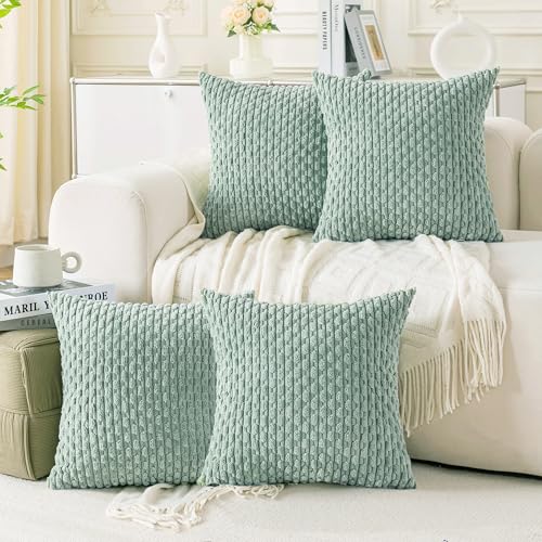 Set of 4 Aqua Decorative Throw Pillow Covers 26x26 Inch Corduroy Pillow Covers for Bed Couch Sofa Living Room Soft Square Cushion Cases