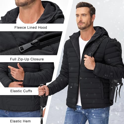 Image of Cotrasen Mens Puffer Jacket Sherpa Lined Water Resistant Hooded Winter Coat