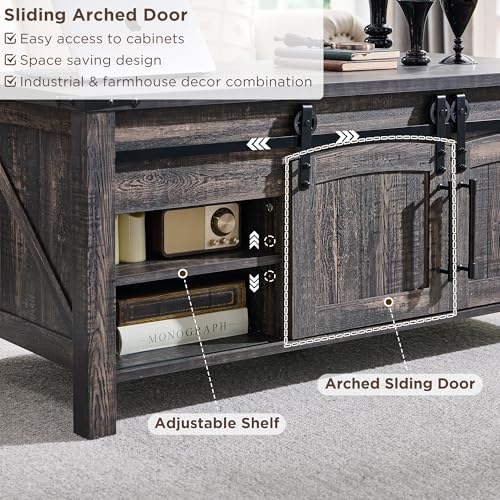 OKD-Farmhouse-Lift-Top-Coffee-Table-with-Sliding-Door-48-Large-Rustic-Center-Table-with-Hidden-Storage-Compartment-Lifting-Tabletop-Adjustable-Shelf-for-Living-Room-Office-Dark-Rustic-Oak OKD Farmhouse Lift Top Coffee Table with Sliding Door 48 Large Rustic Center Table with Hidden Storage Compartment Lifting Tabletop Adjustable Shelf for Living Room Office Dark Rustic Oak