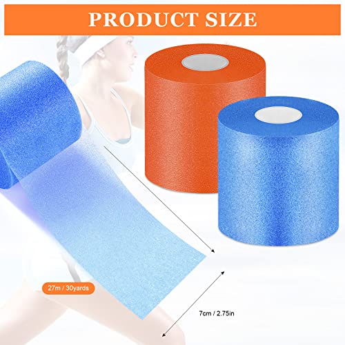 2 Rolls Prewrap Athletic Tape Foam Underwrap Tape Sports Tape Foam Underwrap Bandage For Hair Wrists Elbows Knees Ankles, 2.75 Inches X 30 Yards (Orange, Light Blue) #TOP1