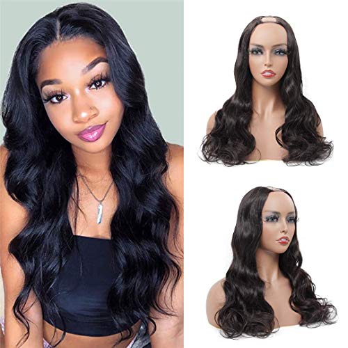 8A Body Wave U Part Wig Human Hair for Women Brazilian Remy U Part Human Hair Wigs Glueless Full Head Clip in Half Wig U Shape Wig 150% Density Natural Color (12 Inch)