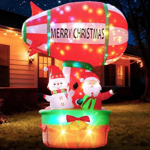 9FT Christmas Inflatable Hot Air Balloon with Santa Claus,Hot Air Balloon Christmas Inflatable with...