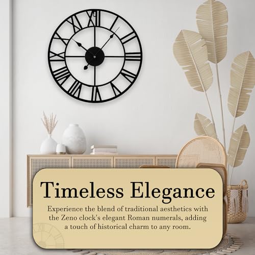 ZENO Large Wall Clock | Large Kitchen Clock | Skeleton Clocks | Wall Mounted Black Clocks with Roman Numerals Great for Bedroom, Kitchen, Home, Indoor & Outdoor | 40CM - Image 3