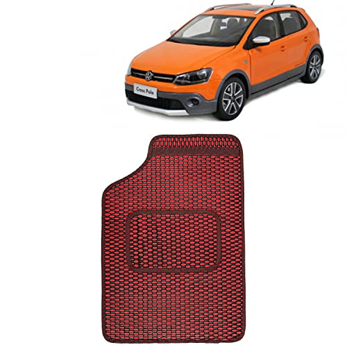 Image of Kingsway Dotted Design Car Floor Foot Mats Universal Fit for Volkswagen Polo Cross, Model Year : 2010 Onwards, Water and Dustproof, Color Red, Set of 5 Pieces