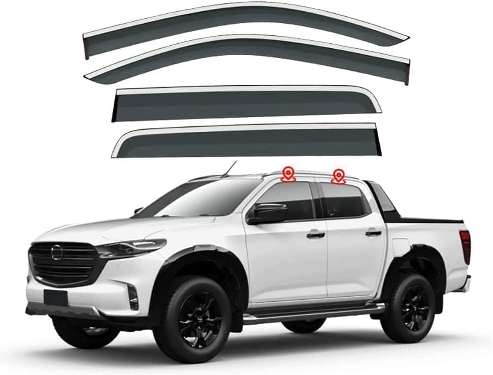 FengXH Window Deflectors for Mazda BT-50 TF 2021+ - 4pc Smoke Tint, Waterproof, Noise Reducing.