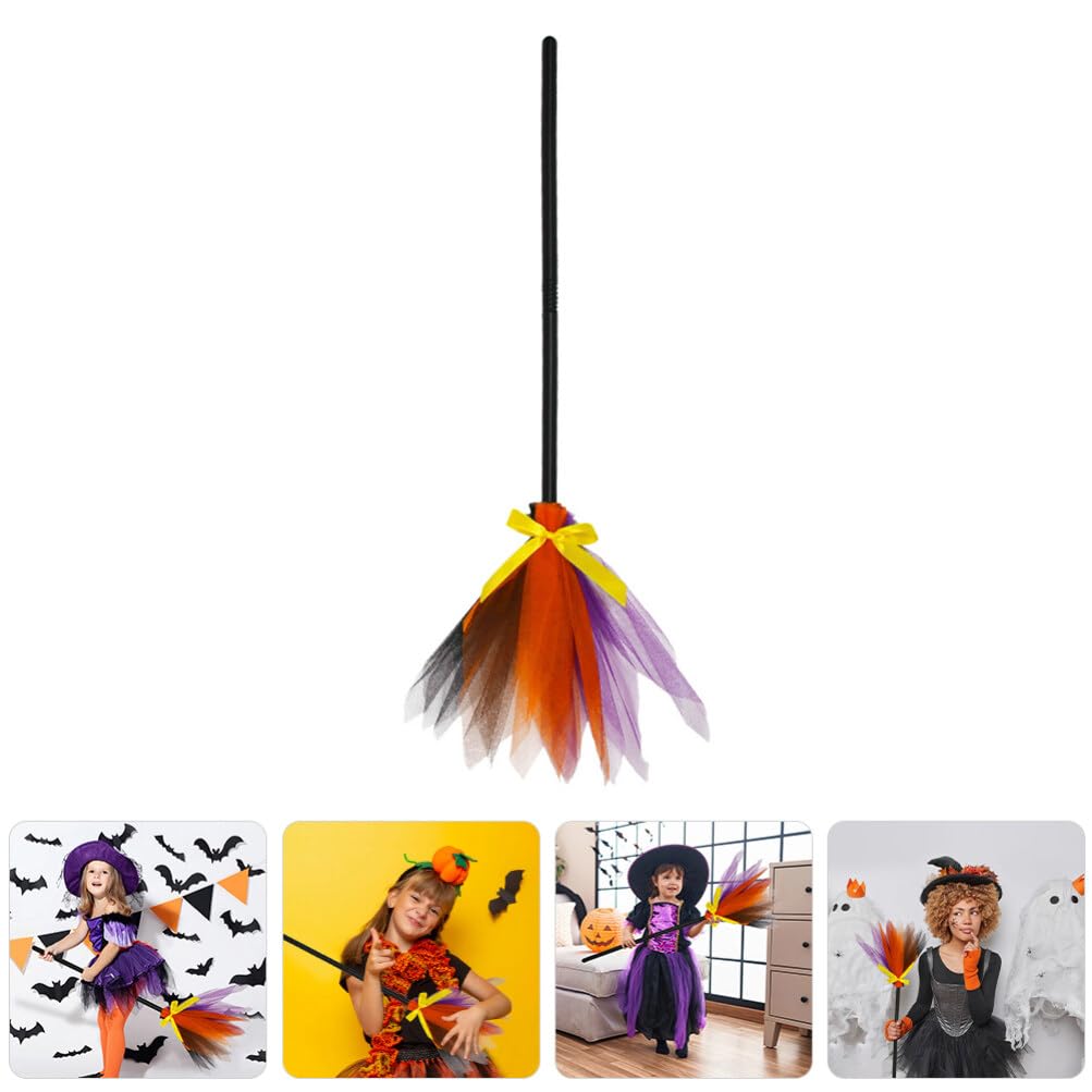 Didiseaon decor Halloween Prop Broom Halloween Broomstick Witches Broomstick Broom Ornament Broom Prop Witch Broomstick Party Cosplay Prop Witch Prop child detachable Mesh apparel