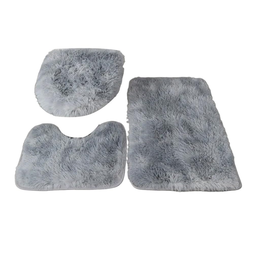 RichVibe Juego de 3 alfombras de baño coloridas de microfibra suave con relleno grueso, respaldo de látex antideslizante, lavable a máquina, color gris