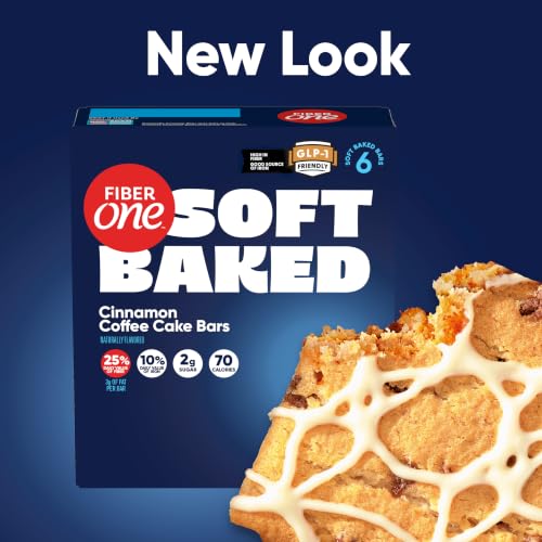 Image of Fiber One 70 Calorie Cinnamon Coffee Cake Soft-Baked Bars, 6 Bars, 5.34 oz | 21% Daily Value of Fiber per Bar, 70 Calories & 2g Sugar, 5g Net Carbs, Office Snack or Lunchbox Add-On