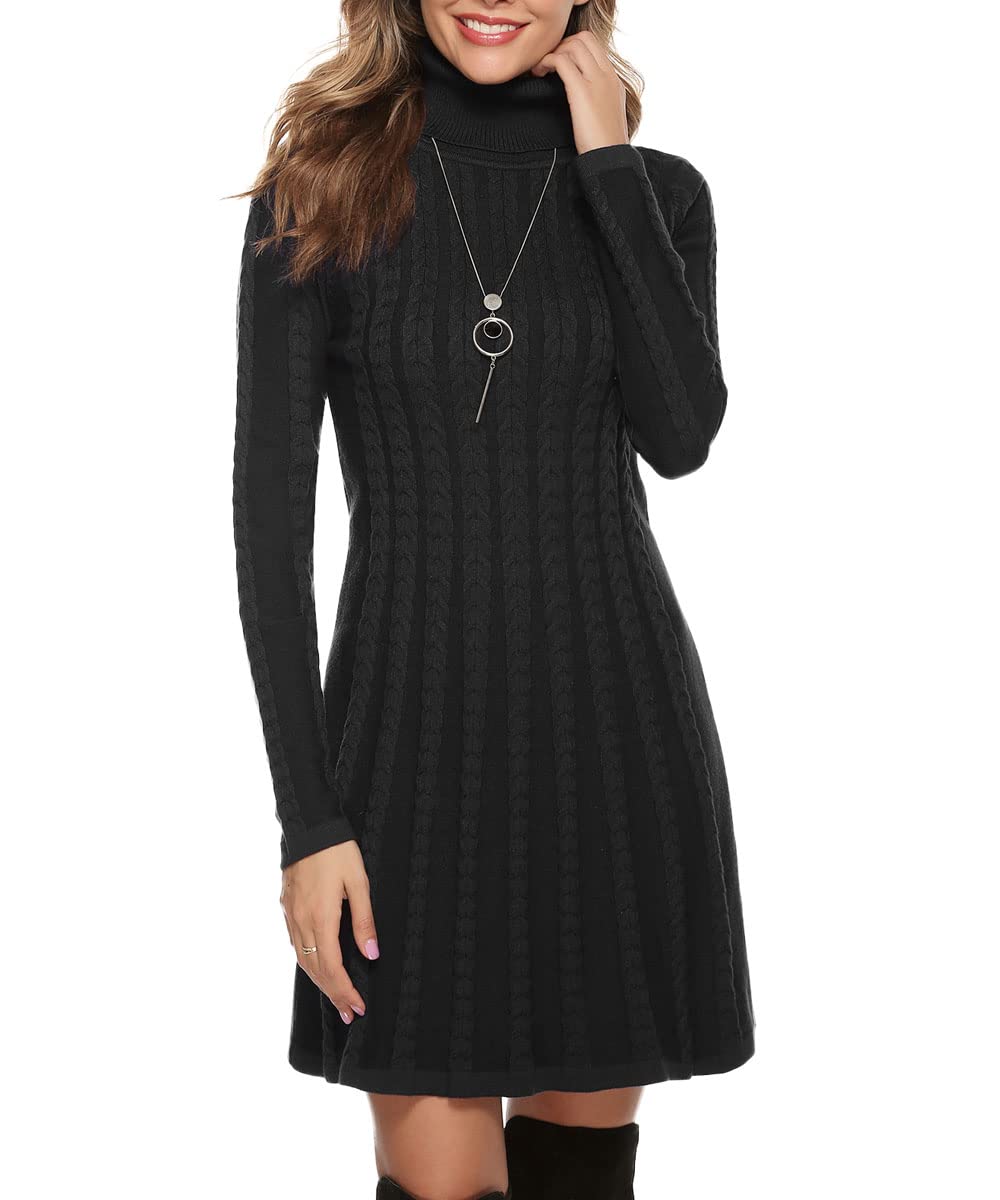 Gyabnw Vestito Casual Donna Invernale in Maglione Abito Vita Alta Elegante in Girocollo di Orlo Svasato Abito Linea A in Maglia al Ginocchio Caldo di Moda Treccia Ritorta