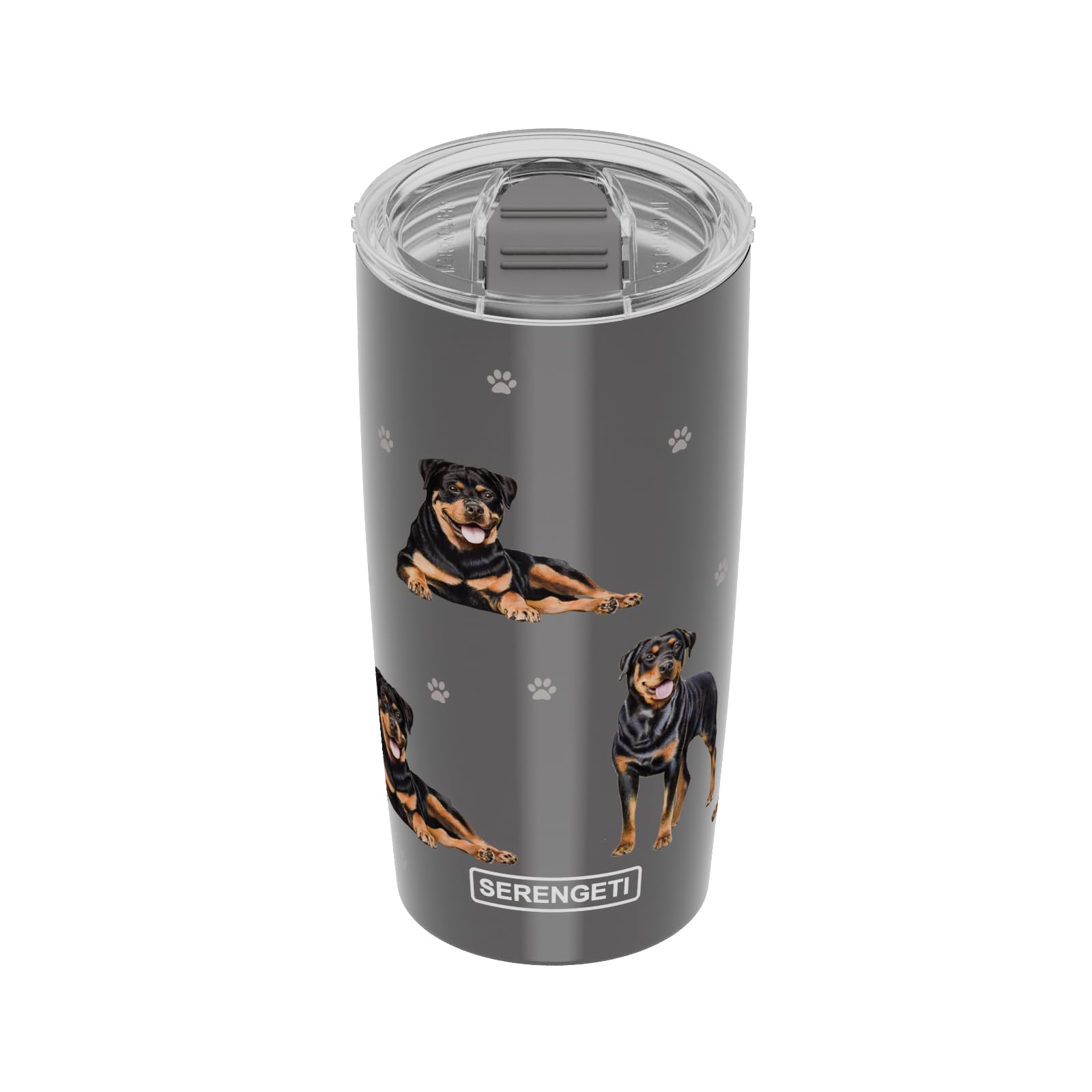 SERENGETI Rottweiler 20 Oz. Stainless Steel, Vacuum Insulated Tumbler with Spill Proof Lid - 3D Print - Insulated Travel mug for Hot or Cold Drinks (Rottweiler Tumbler)