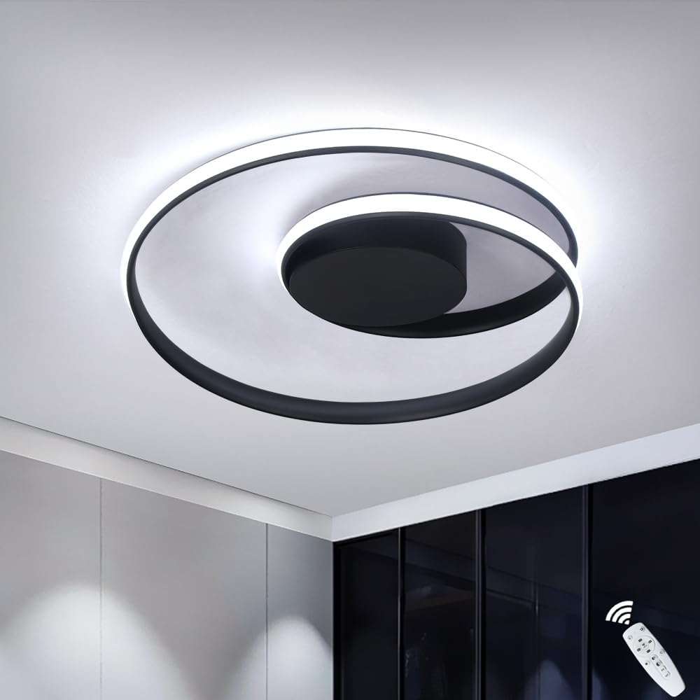 Flush Mount Deckenleuchte mit Fernbedienung Led 18''Runde dimmbare Badezimmer Deckenleuchte Flur Licht mit 3 Farbtemperatur Lampe 47W für Schlafzimmer Flur Küche (Schwarz)