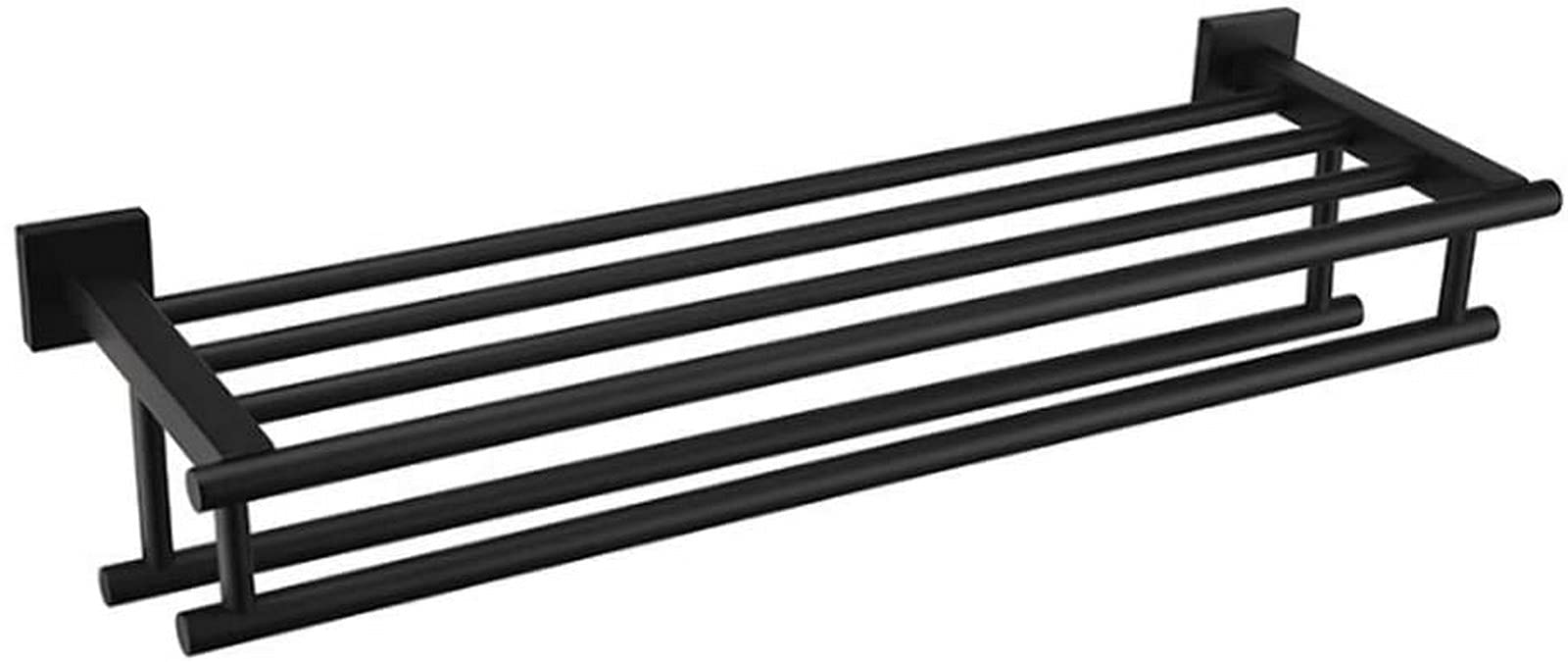 GONMDOPY Towel Rail,Bathroom Shelf Black Towel Rack Stainless Steel Kitchen Hardware Wall-Mounted Home Hotel Wall Shelf Hardware Accessory