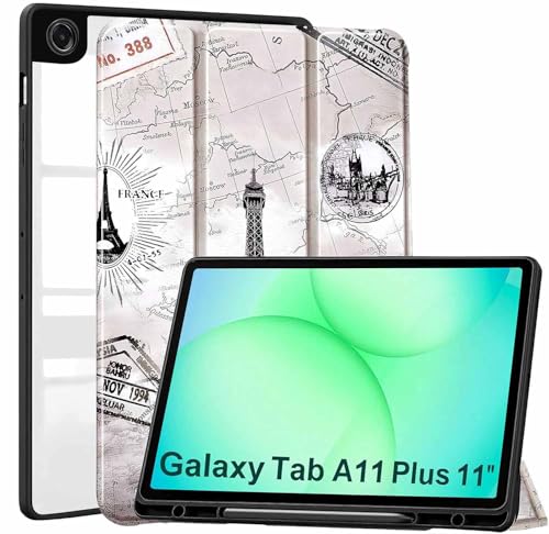 Image of ProElite Cover for Samsung Galaxy Tab A11 Plus 11 inch 2025, Smart Flip Case Cover for Samsung Galaxy Tab A11+ 11 inch 2025 with Pen Holder, Eiffel [Transparent Back]