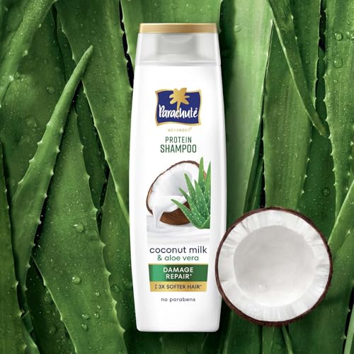 Image of Parachute Advansed Protein Shampoo | with Coconut Milk and Aloe Vera | For up to 100% Damage Repair & up to 3X Softer Hair | Protein Lock Technology | Paraben-Free | For Men & Women | 340ml