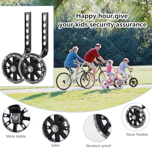 Stützräder,stützräder kinderfahrrad,Universal Stützräder mit leuchtenden,Hilfsräder für Kinderfahrrad,1 Paar Einstellbare Hilfsräder Sicherheitsstützräder,für 12 14 16 18 20 Zoll Kinderfahrrad,Schwarz