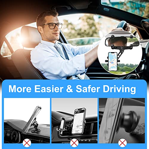 Image of LURICO Mobile Phone Holder Car Rear View Mirror - Universal 360 Rotatable and Retractable Phone Holder - Multifunctional Holder for All Smartphones