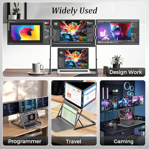 Image of 15.6 in Portable Laptop Screen Extender - 1080p FHD Tri-Fold Monitor, 360 Rotatable Stand, Adjustable Viewing Angles, Compatible with Window & macOS