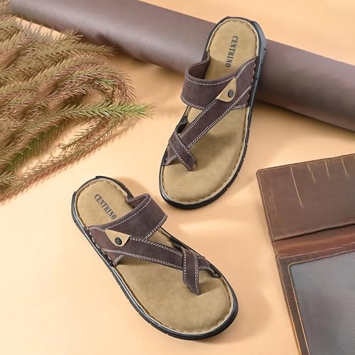 Image of Centrino Men's Sandals | Stylish Strap Sandal with Grip Insole | Thong Sandals with Comfortable Flip-Flop with Cushioned Footbed | Comfortable Casual Footwear for Office, Travel & Walking (9582)