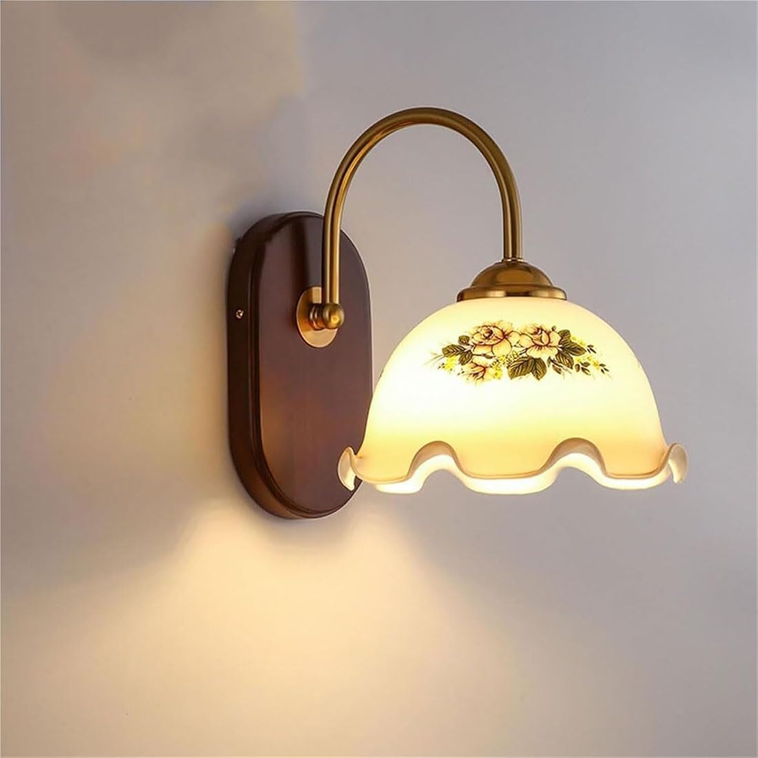 Applique industriali da parete per camera da letto, paralume a forma di fiore, base rustica in legno, applique a collo d'oca, lampade nordiche moderne per soggiorno, comodino, veranda, ingresso