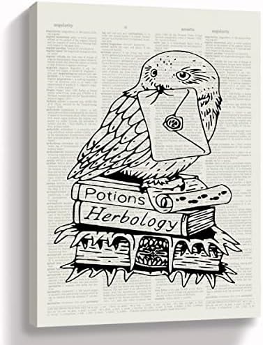 hold fizz Owl And Envelope Canvas Wall Art Prints Book Themed Art Decor for Book Club Story Club Bedroom Living Room,Book Lover Reader Bookish Bookworm Gifts，11”x14”Inch Paintings Art Decor