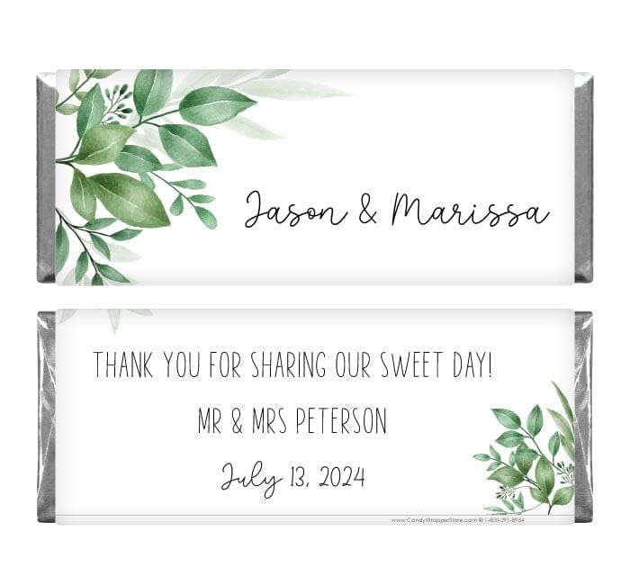 Leafy Botanical Greenery Wedding Candy Bar Wrapper - Set of 36