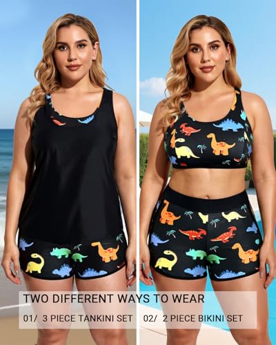 Image of Holipick Women Plus Size Swimsuits - Athletic 3 Piece Tankini with Shorts