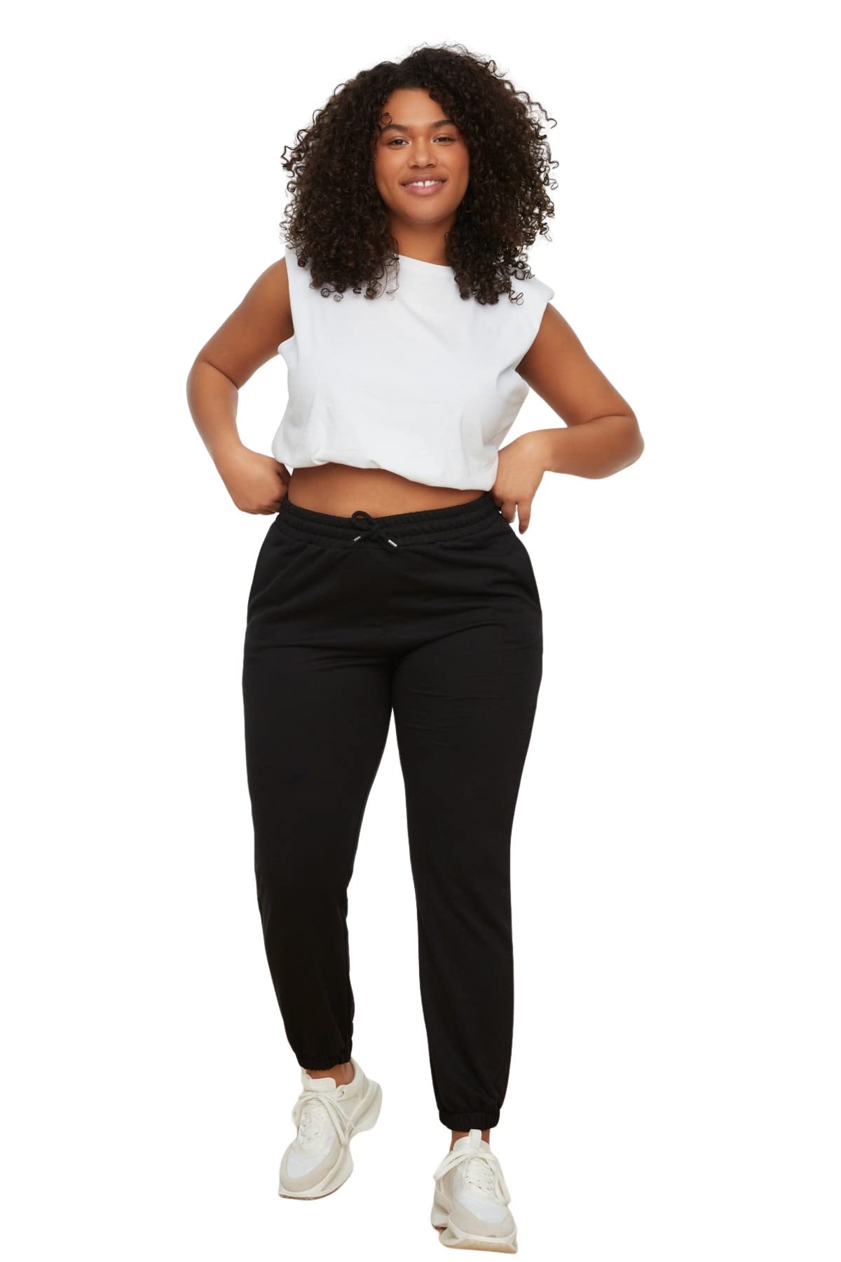Trendyol Curve Women's Green Lining Detailliert Woven Jacket Tbbss22Ce0195 Plus Size Sweatpants, Black, 4XL