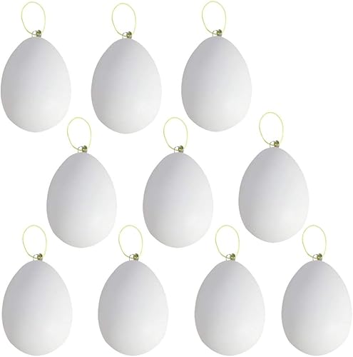 10 huevos de simulación falsos de plástico para colgar huevos de Pascua con cuerda de decoración de Pascua para niños DIY pintura huevo