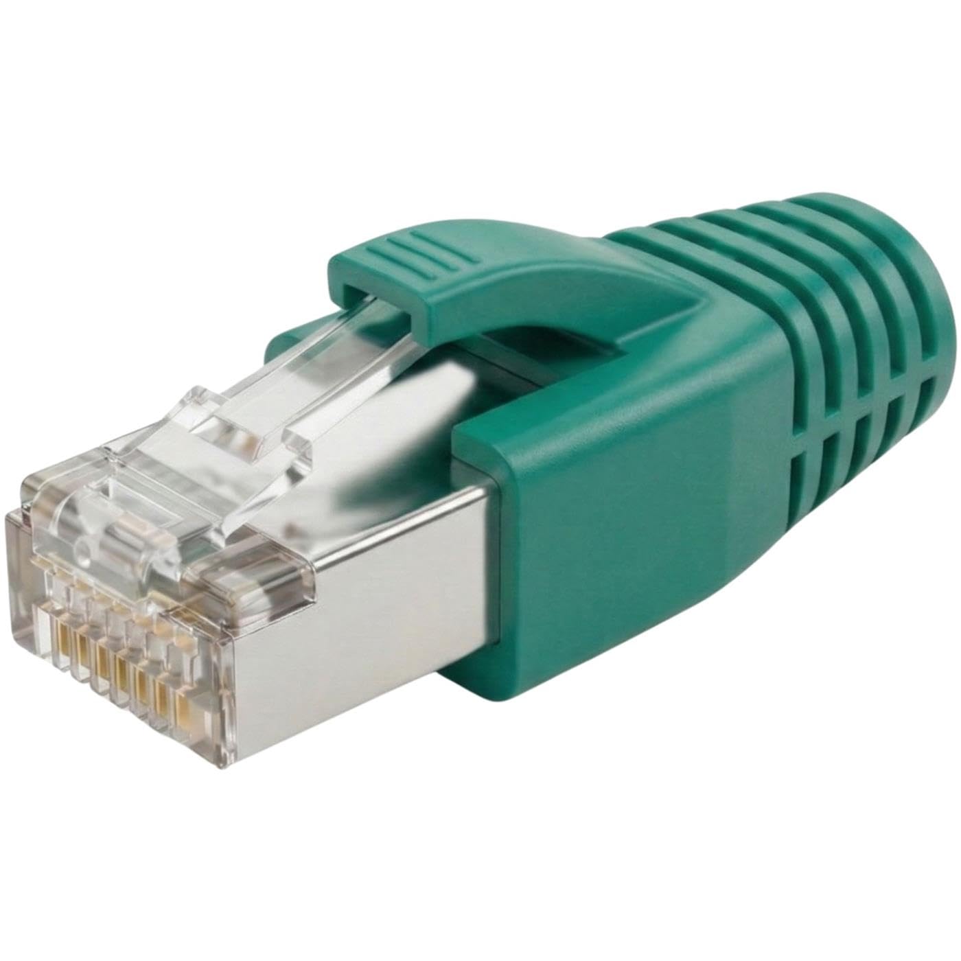 Lumonic 100x Enchufe de Red RJ45 Verde I con Alivio de tensión, Ayuda a la inserción y protección contra dobleces I Enchufe de crimpado para Cable LAN de Red CAT5, CAT6 y CAT7