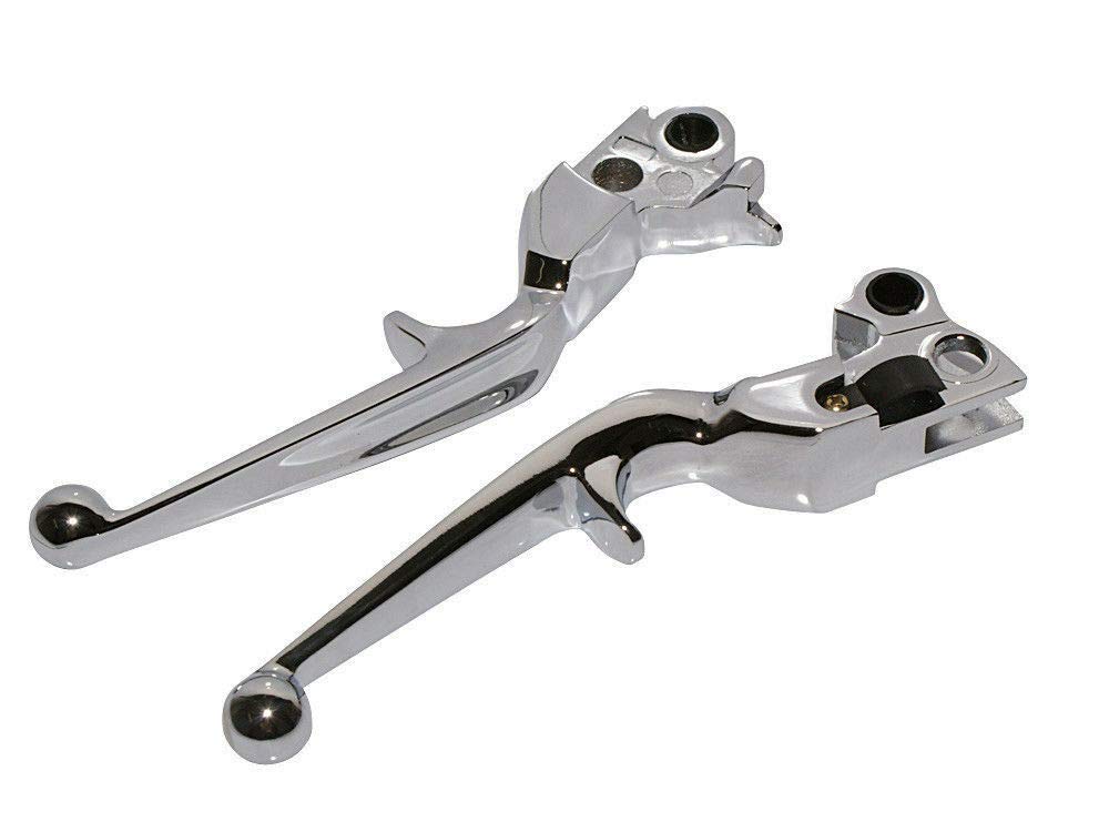 NTHREEAUTO Levier De Frein Et D'embrayage Chromé Pour Moto Compatible Avec Harley Sportster 883 1200 Dyna Touring Road King Heritage Softail Fat Bob