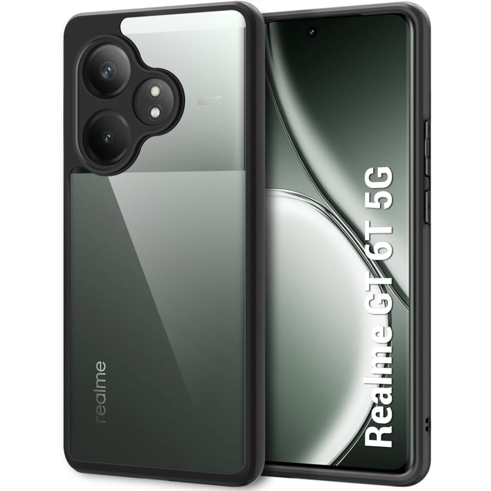 TheGiftKart Ultra-Hybrid Shockproof Back Cover Case for Realme GT 6 / GT 6T 5G | Camera Protection Bump | Hard Back Cover Case for Realme GT 6 / GT 6T 5G (PC & TPU, Crystal Clear Back, Black Sides) (B0D4DZGG8B) Amazon Price History, Amazon Price Tracker