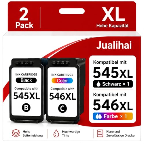 Jualihai 545XL 546XL Multipack Ersatz für Canon Druckerpatronen 545 546 XL Color Black für Canon MX495 Patronen TS3350 TR4550 TS3450 TR4650 TS3350 TS3150 IP2800 MG2400 TS3351 TR4551(1 Schwarz 1 Farbe)