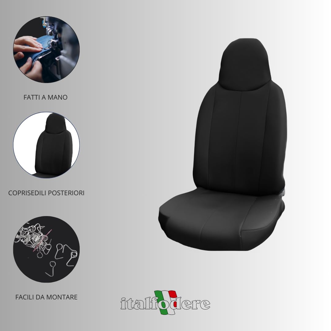 Italfodere - Coppia di Coprisedili Auto Anteriori - Compatibili con Mercedes Classe A - Fatti a Mano - Accoppiato Triplo - Gommapiuma e Poliestere - Accessori Auto Interno - Made in Italy - Nero