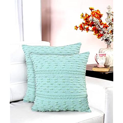 ACCENTHOME Boho Throw Pillow Cover 20x20 Inch (2 Pc) Cotton Hand Woven Decorative Design Pillows for Farmhouse Couch Sofa Bedroom | Sage Tufted Pillow Covers | Home Decor Textured Hug Pillowcases Cover