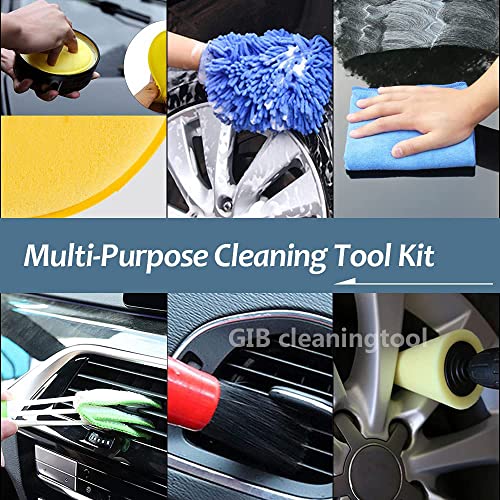Gib Cleaningtool Auto Car Detailing Kit Interior Exterior - 5 Detail Brush, 3 Wire Brush, 3 Drill Brush, 2 Car Wash Sponge,1 Cone Sponge,1 Microfiber Mitt, 1 Automotive Air Vent Brush And Cloth #TOP6