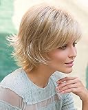 Sky Avg Cap Wig Color Almond Spice Rooted - Noriko Wigs Short 5" Razored Bob Feathered Layers Wispy Ends Synthetic Open Weft