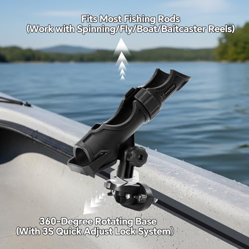 Hitorhike Fishing Rod Holder Universal Fit Kit with Mount Allows for 360-degree Adjustment Kayak Fishing Boat Rod Holder (Fishing Rod Holder x2+Side Track Mount x2)