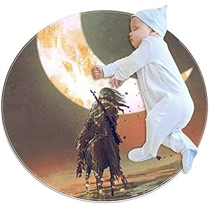 Baby Speelkleed, Paard Onder De Maan Babymat Om Te Kruipen, Speelkleed Voor Baby Voor Baby’s En Peuters Ronde Zachte Vloerkleden Voor Woonkamer Slaapkamer Kinderkamer 39.4×39.4I