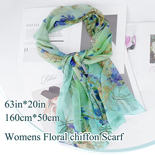 Chiffon Scarf Women - Ladies Scarves Lightweight Floral Print Chiffon Scarfs Shawls and Wraps for Womens Spring Autumn