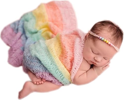 Miniatura 2 de Coberllus Accesorios de fotografía para bebé recién nacido, manta de mohair para niño y niña, arco iris, larga ondulación, para sesión de fotos