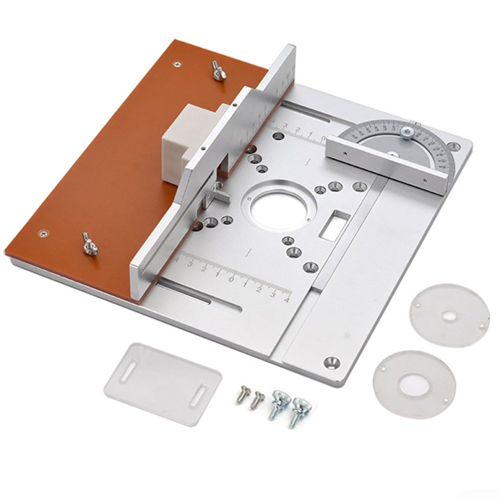 Piastra di inserimento per fresatrice, piastra in alluminio per lavorazione del legno, tavola ribaltabile per macchina da taglio, piastra per inserto per fresatura del legno, con calibro per mitra