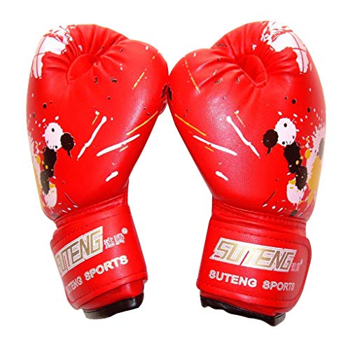 子供ボクシンググローブPUレザースポーツパンチバッグトレーニンググローブ子供用スパーリンググローブ 赤