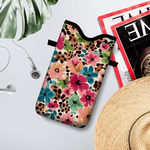 Image of Neoprene Cell Phone Sleeve Pouch Case Bag with Crossbody Strap Neck Lanyard for Women 7.1 X 3.9 in Floral Pattern